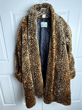 Vintage Monterey Fashion Leopard Print Faux Fur Swing Coat Plus Size 3X USA Made